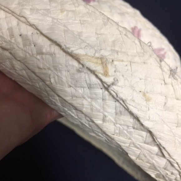 White Woven Sun Hat w/Purple Embroidered Flowers - Picture 13 of 14